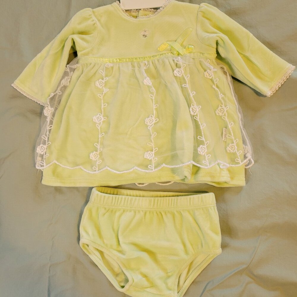 Little Me Sage Green and White Lace Outfit